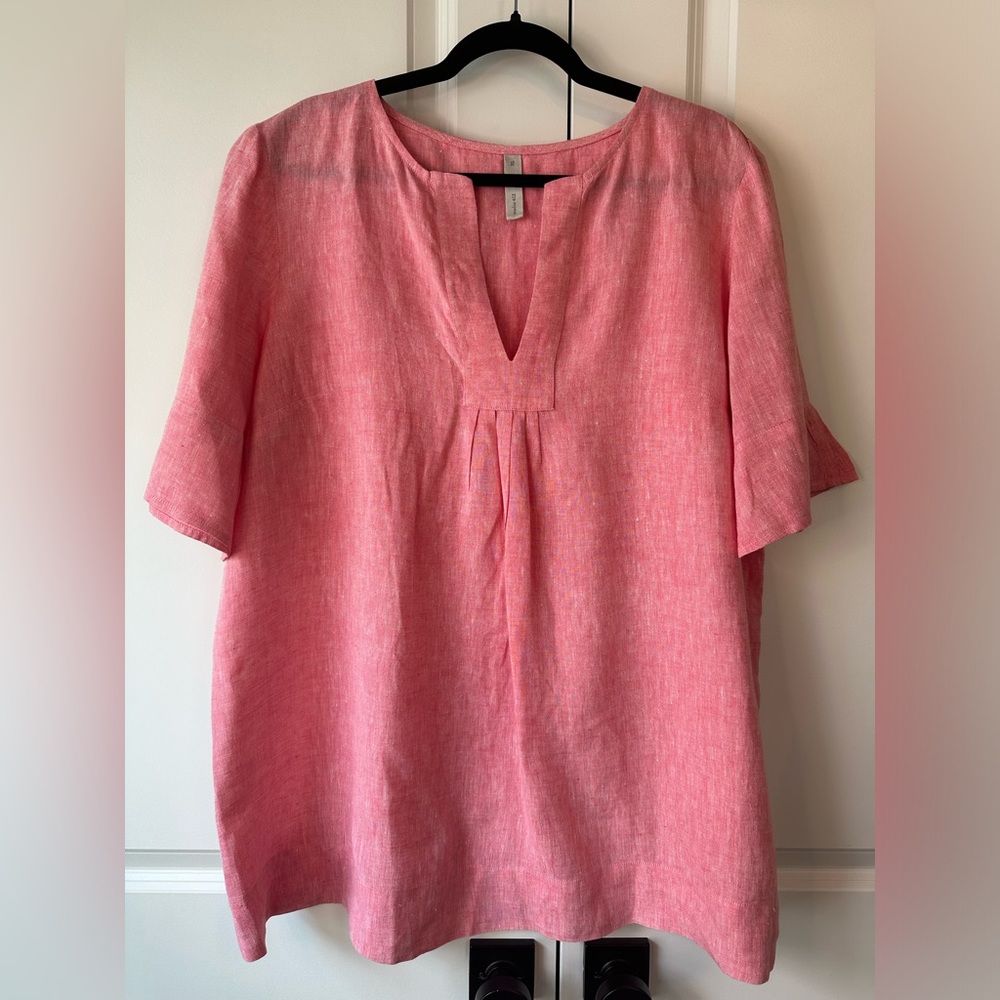 Studio 412 Women’s Linen V-Neck Pullover Short Sleeve Tunic Pink (Size XL)